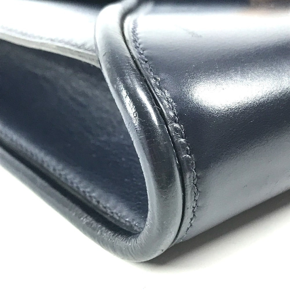 HERMES vintage Wood Button Bag Tote Bag shawl Shoulder Bag Leather Navy Used