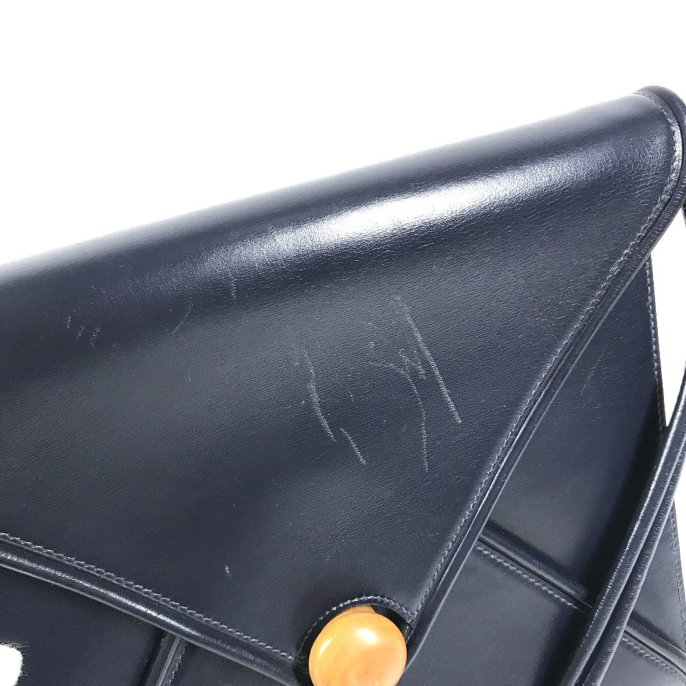HERMES vintage Wood Button Bag Tote Bag shawl Shoulder Bag Leather Navy Used
