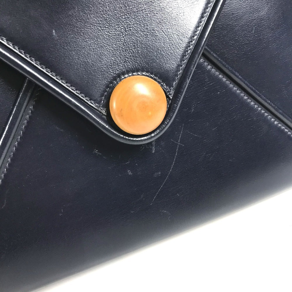 HERMES vintage Wood Button Bag Tote Bag shawl Shoulder Bag Leather Navy Used