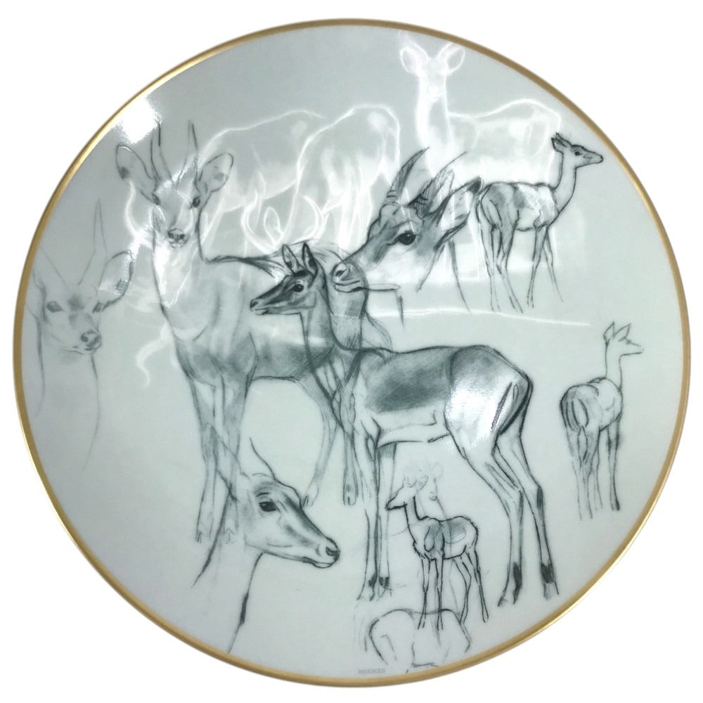 HERMES P038207P Deer 8.3" Dessert Plate Sketch of the area directly below the equator, 21cm Plates, tableware, dishes The dishes Pottery Multicolore Used