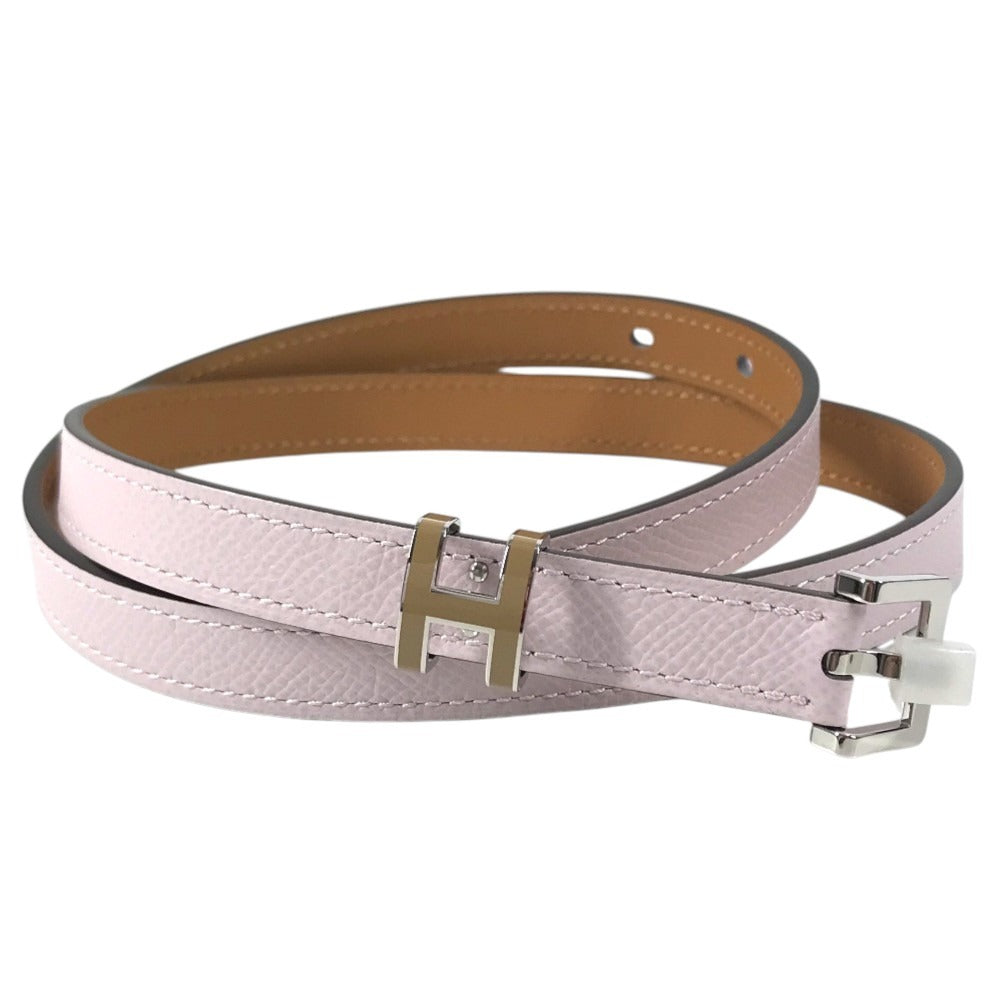 HERMES Belt Pop H 15 H-logo buckle belt for bottoms, thin belt belt Leather Mauve Pale/Chai pink/Brown Used