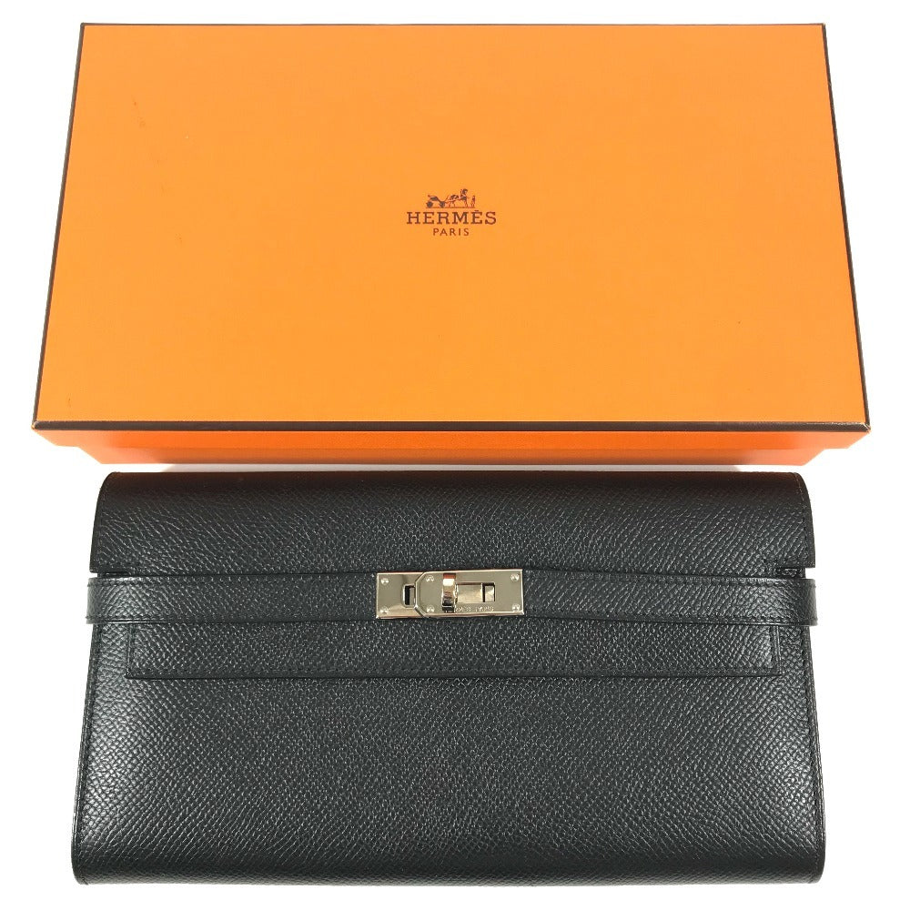 HERMES Kelly wallet Long Wallet Flap Long Wallet Epsom Black/SilverHardware Used