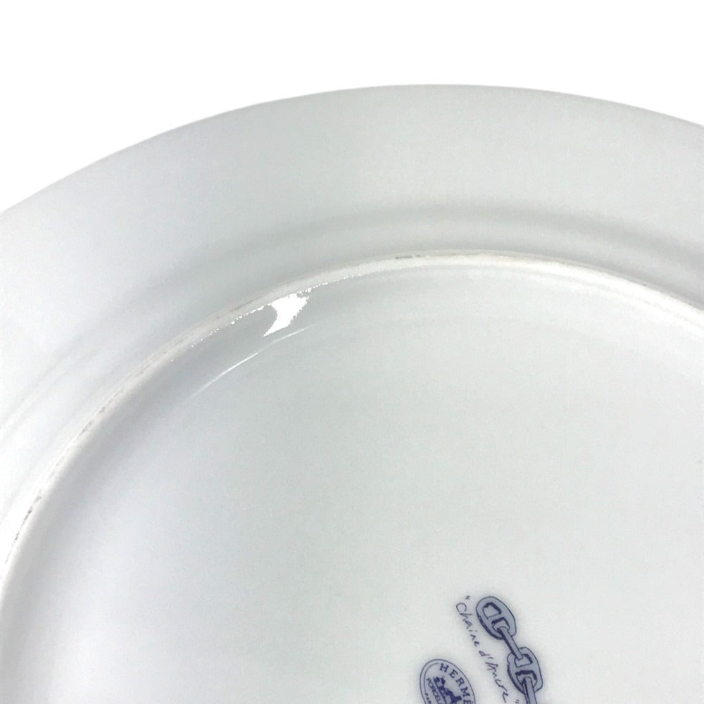 HERMES Dinner plate 10.6" Chaine d'Ancre logo Plates, tableware, dishes The dishes Pottery White/blue Used