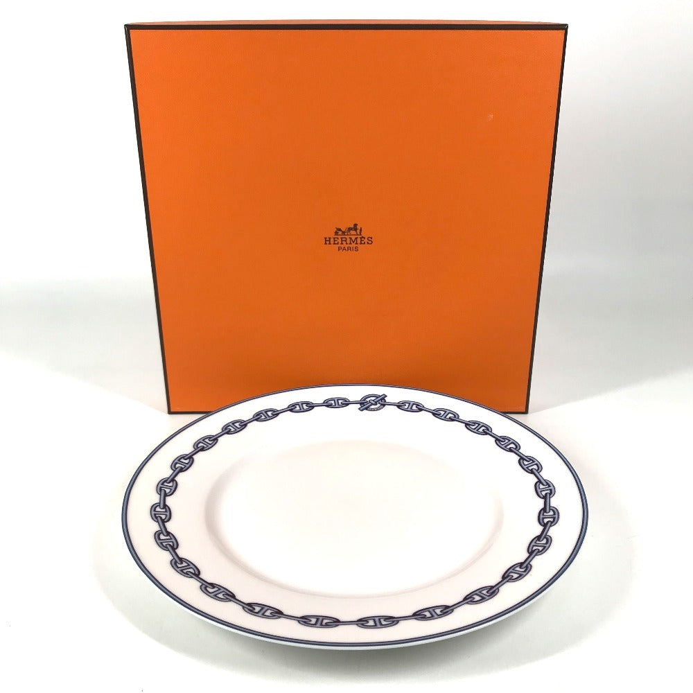 HERMES Dinner plate 10.6" Chaine d'Ancre logo Plates, tableware, dishes The dishes Pottery White/blue Used