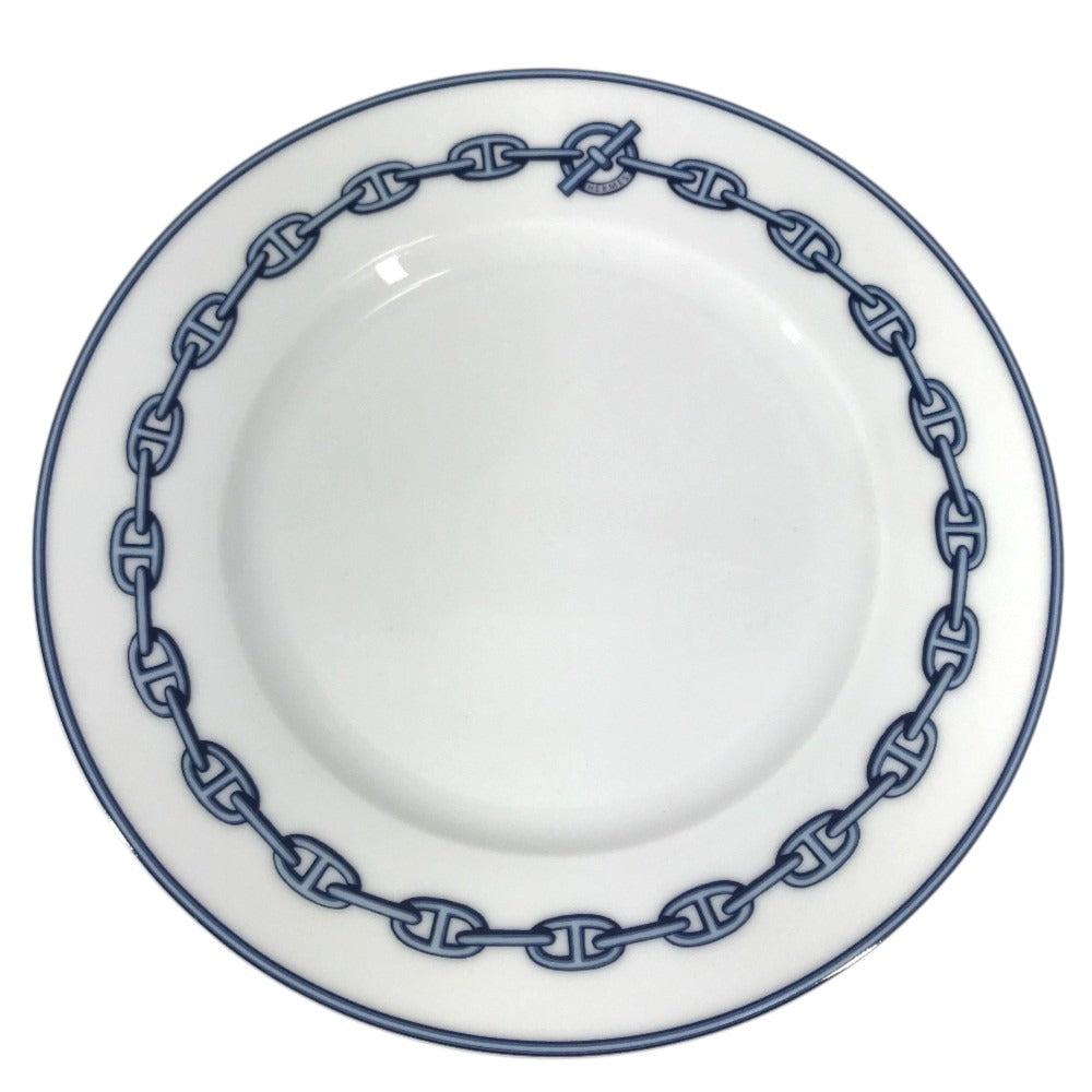 HERMES Dessert plate 8.7" Chaine d'Ancre logo Plates, tableware, dishes The dishes Pottery White/blue Used