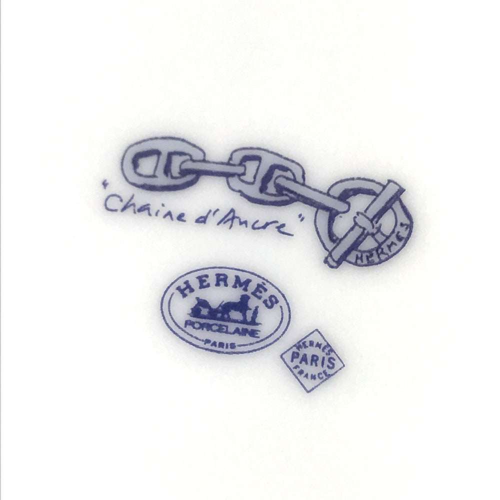 HERMES Dessert plate 8.7" Chaine d'Ancre logo Plates, tableware, dishes The dishes Pottery White/blue Used