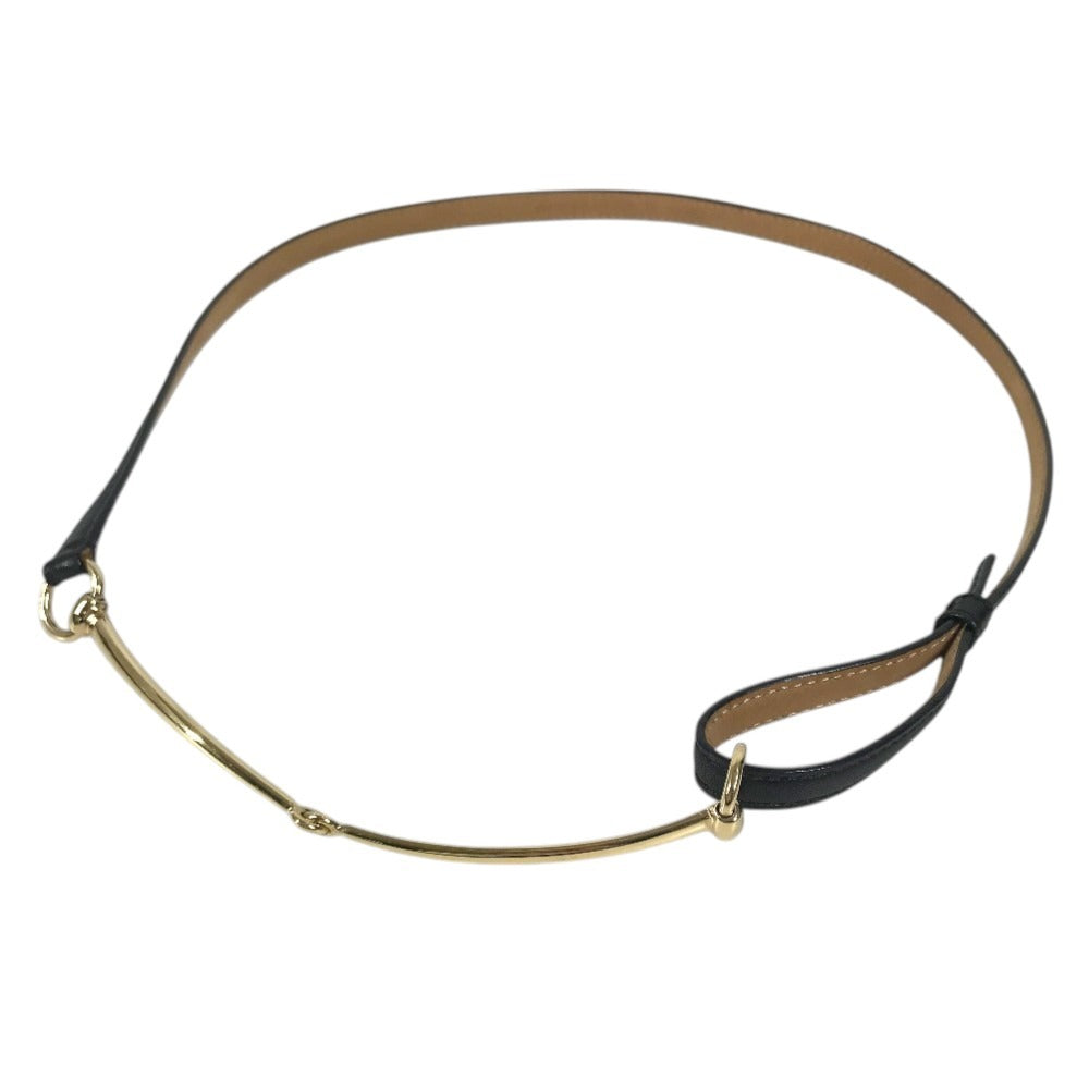 GUCCI 037-2194 Logo Horsebit Thin Belt For bottoms belt Leather Black/Gold Used