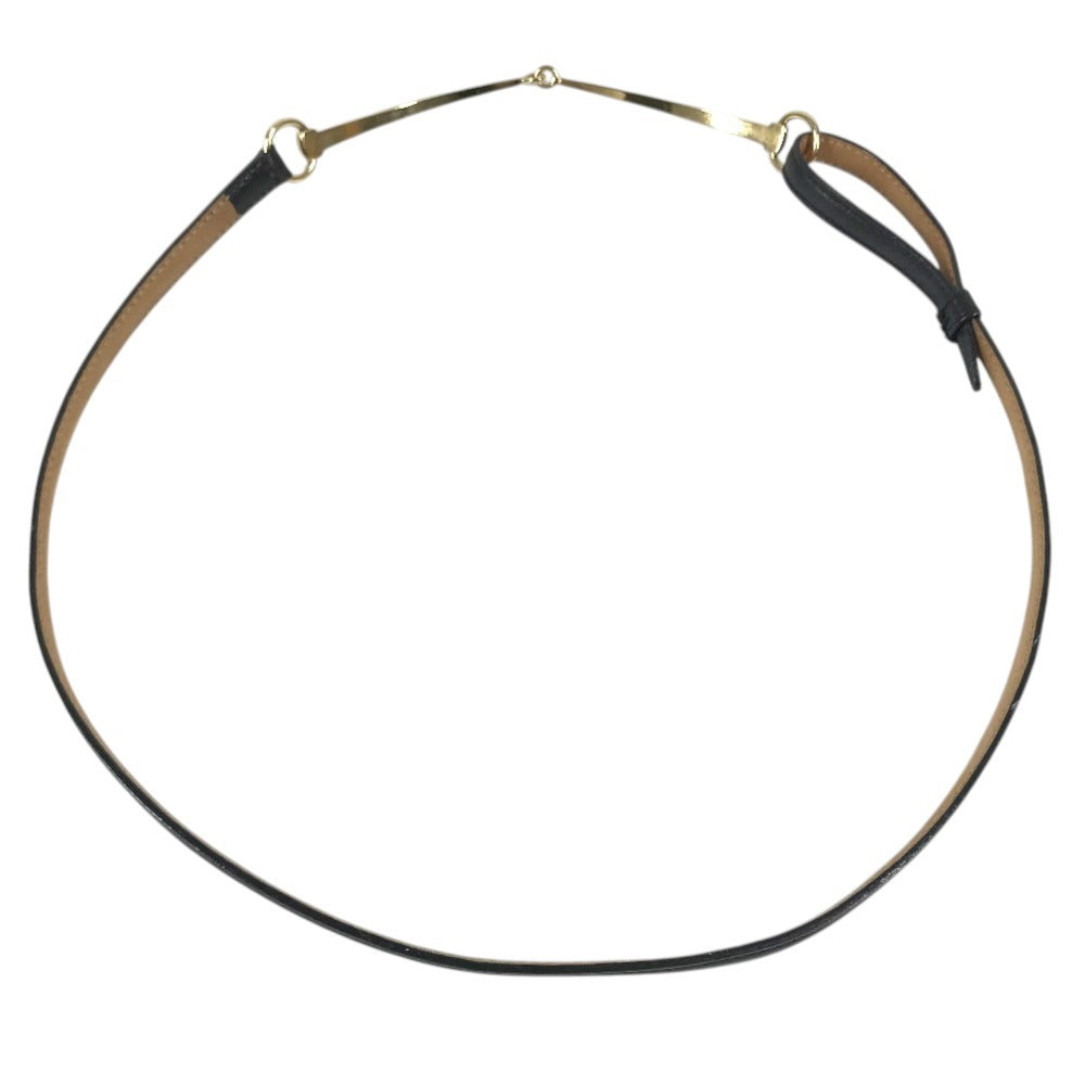 GUCCI 037-2194 Logo Horsebit Thin Belt For bottoms belt Leather Black/Gold Used