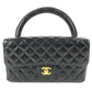 CHANEL vintage Top handle Matelasse Quilted CC CC Mark logo bag flap Hand Bag enamel Black/GoldHardware Used