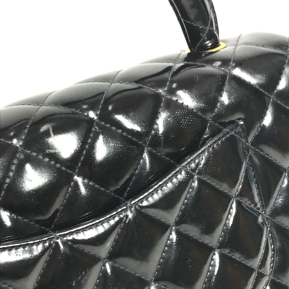 CHANEL vintage Top handle Matelasse Quilted CC CC Mark logo bag flap Hand Bag enamel Black/GoldHardware Used
