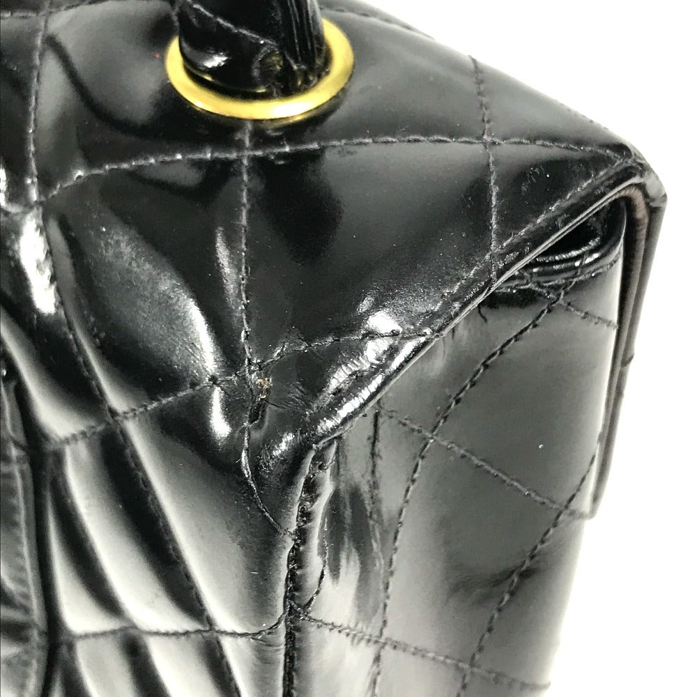 CHANEL vintage Top handle Matelasse Quilted CC CC Mark logo bag flap Hand Bag enamel Black/GoldHardware Used