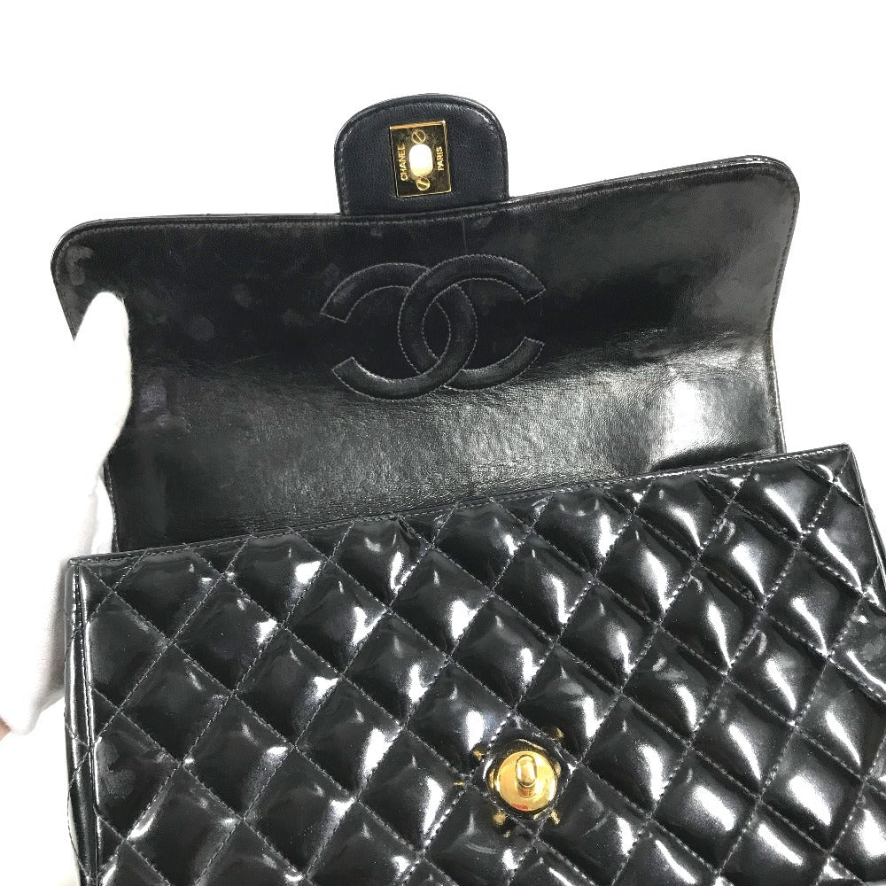 CHANEL vintage Top handle Matelasse Quilted CC CC Mark logo bag flap Hand Bag enamel Black/GoldHardware Used