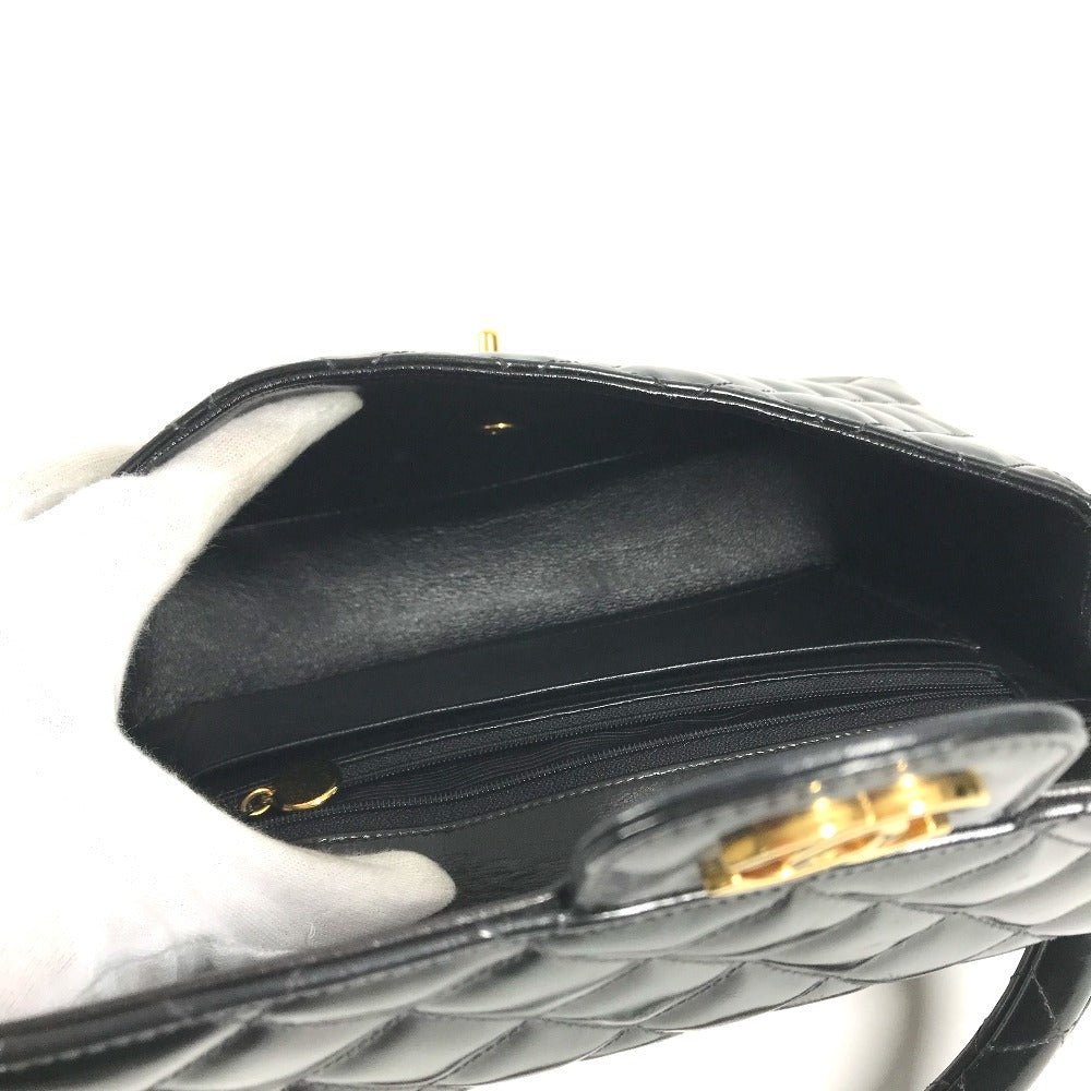 CHANEL vintage Top handle Matelasse Quilted CC CC Mark logo bag flap Hand Bag enamel Black/GoldHardware Used