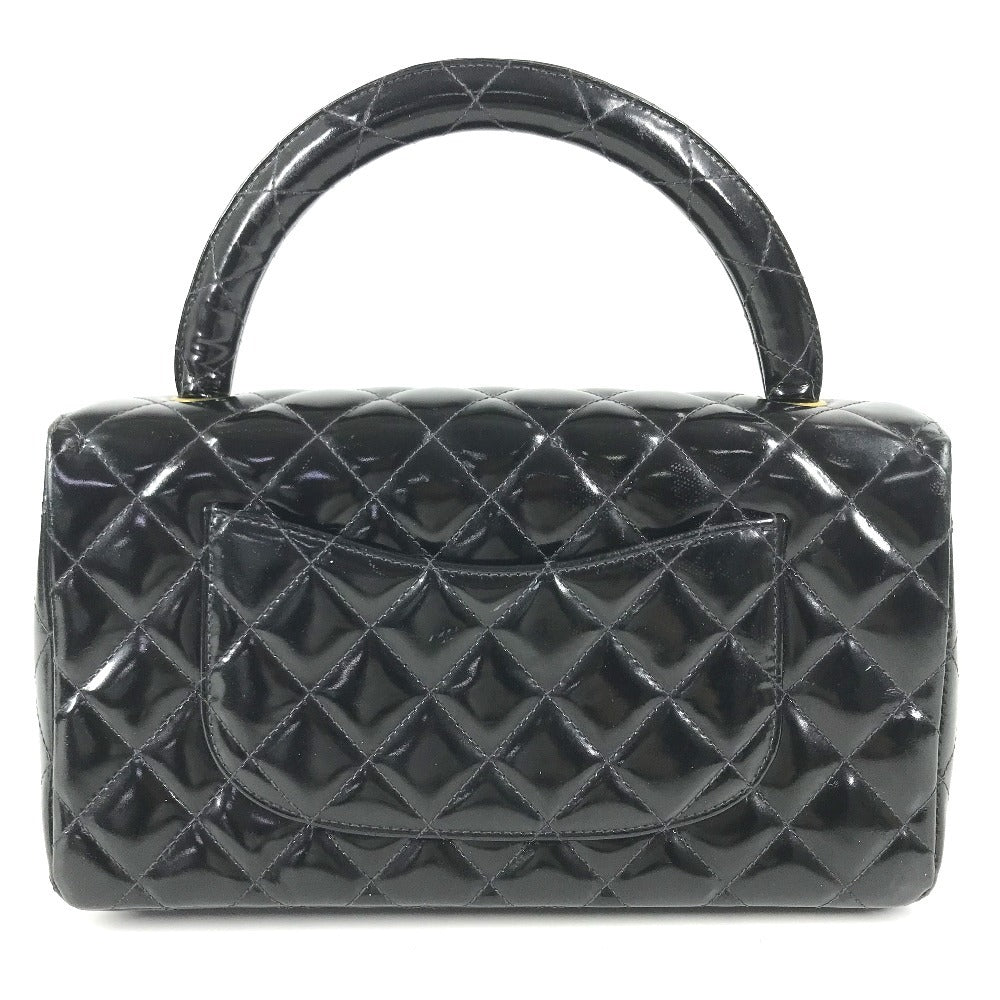 CHANEL vintage Top handle Matelasse Quilted CC CC Mark logo bag flap Hand Bag enamel Black/GoldHardware Used