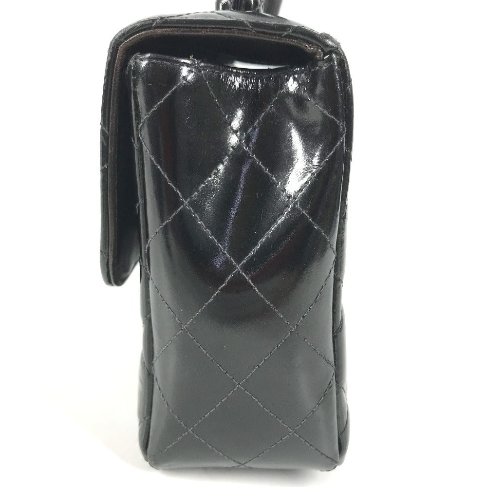 CHANEL vintage Top handle Matelasse Quilted CC CC Mark logo bag flap Hand Bag enamel Black/GoldHardware Used