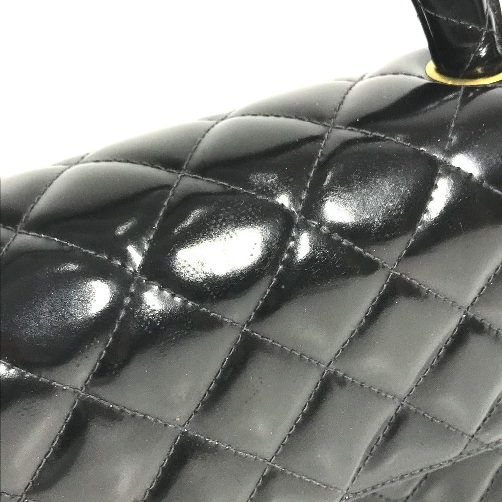 CHANEL vintage Top handle Matelasse Quilted CC CC Mark logo bag flap Hand Bag enamel Black/GoldHardware Used
