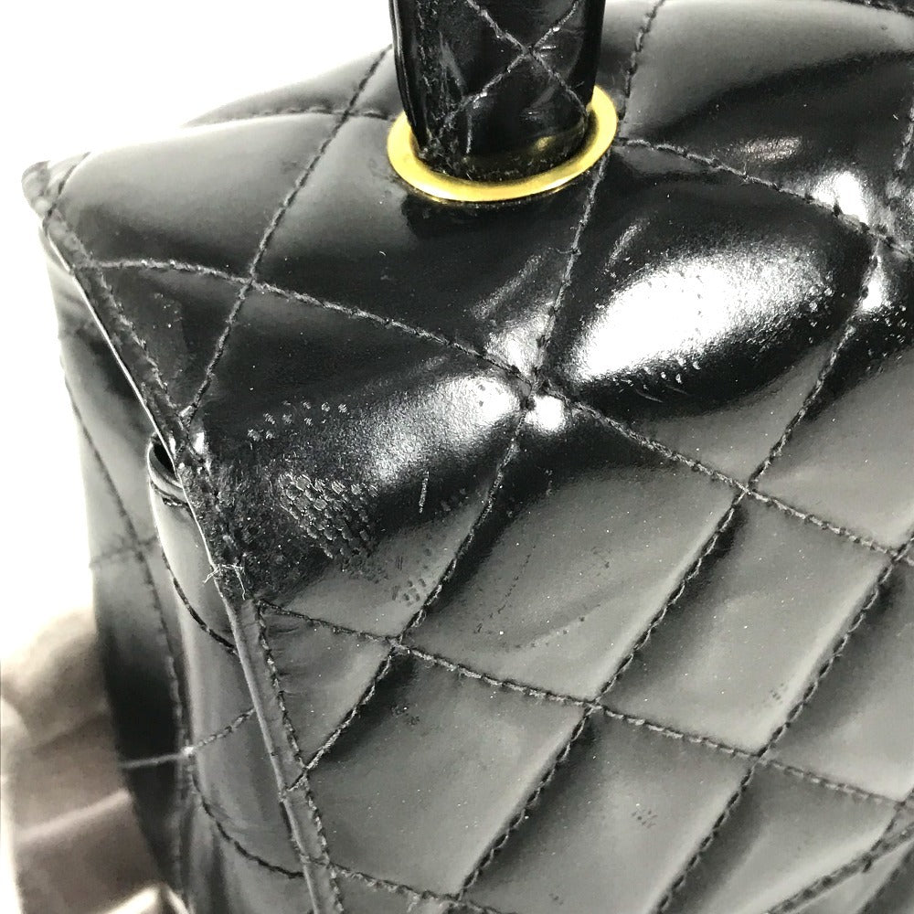 CHANEL vintage Top handle Matelasse Quilted CC CC Mark logo bag flap Hand Bag enamel Black/GoldHardware Used