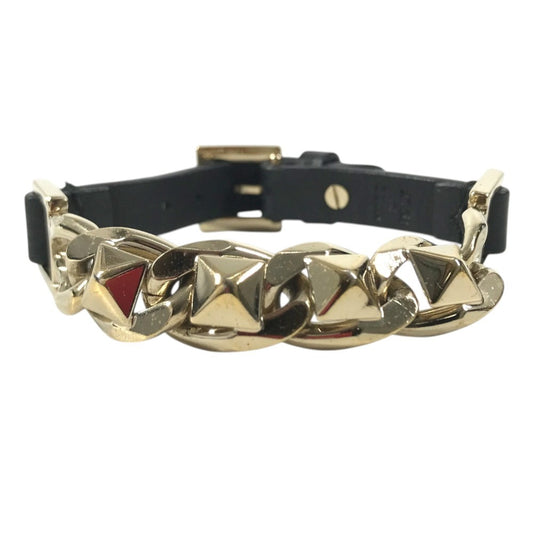 VALENTINO Chain studs Accessories, jewelry, leather Bracelet Leather / Metal Black/Gold Used