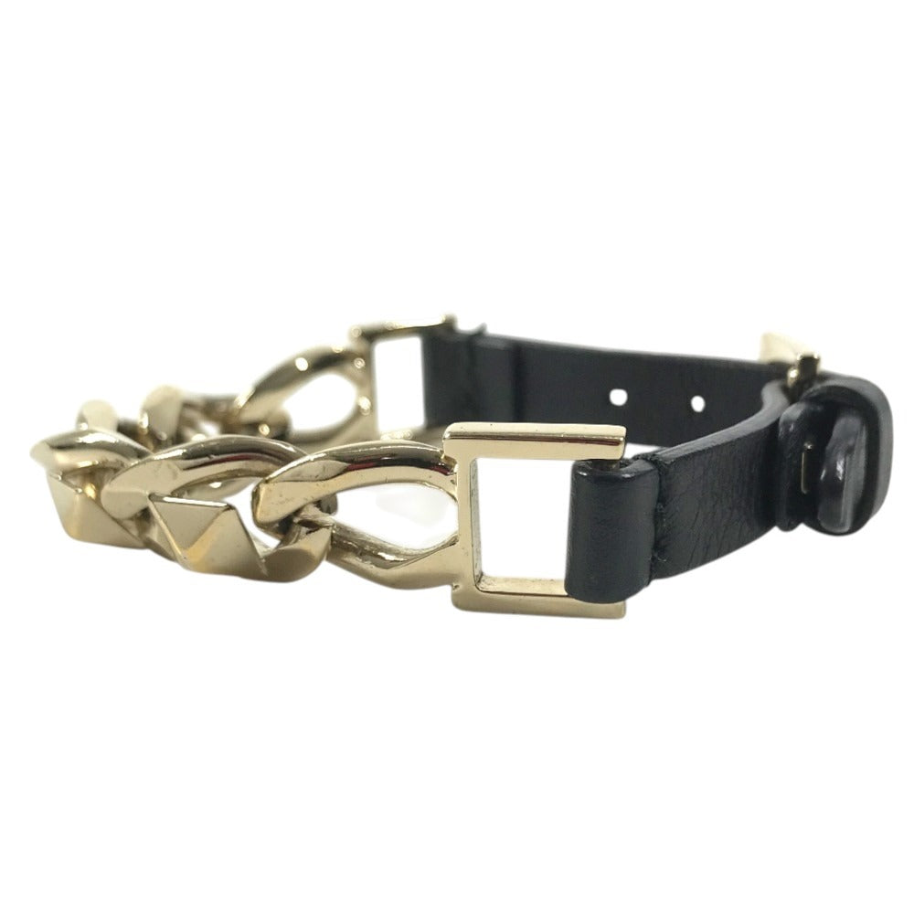 VALENTINO Chain studs Accessories, jewelry, leather Bracelet Leather / Metal Black/Gold Used