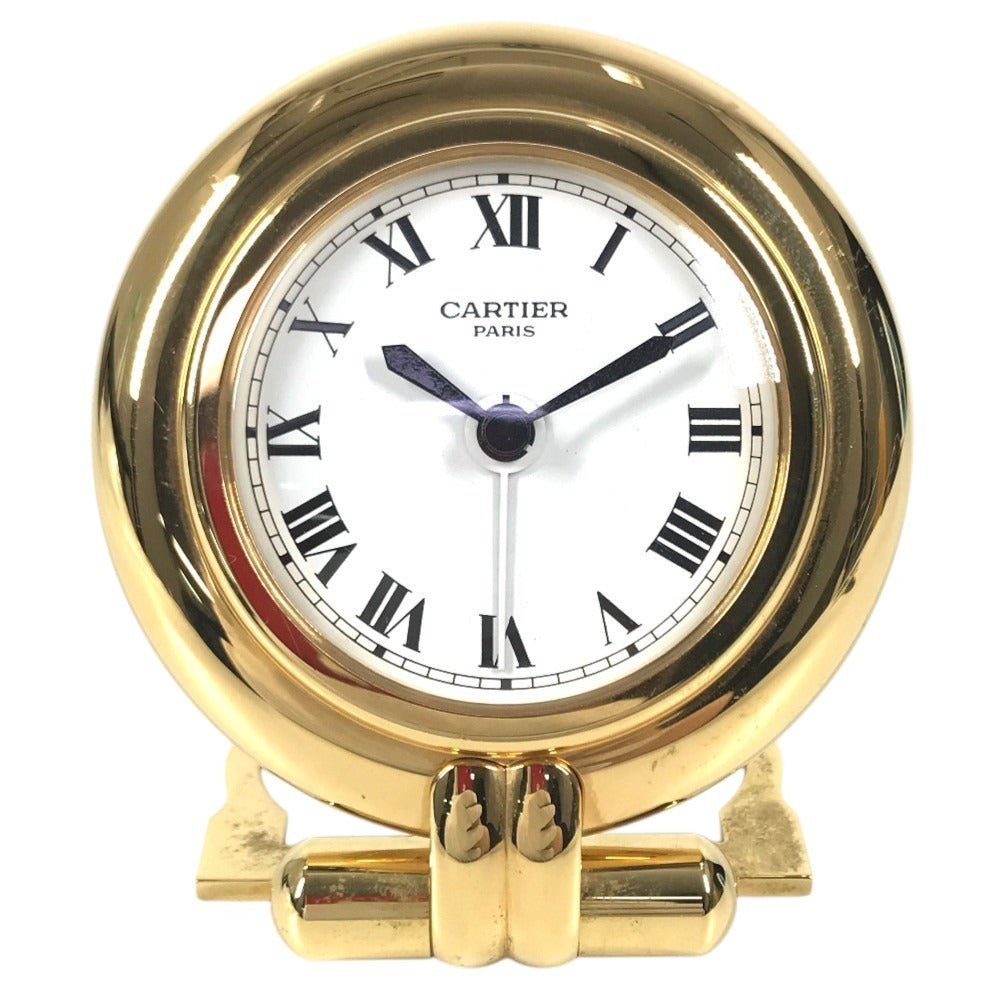 CARTIER 不明 Logo Watch Travel Clock Corize Desk Clock Interior Table clock Gold Plated Gold Used