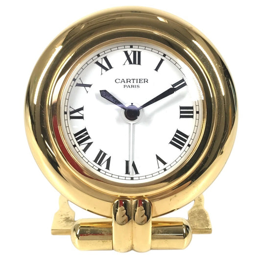 CARTIER 不明 Logo Watch Travel Clock Corize Desk Clock Interior Table clock Gold Plated Gold Used