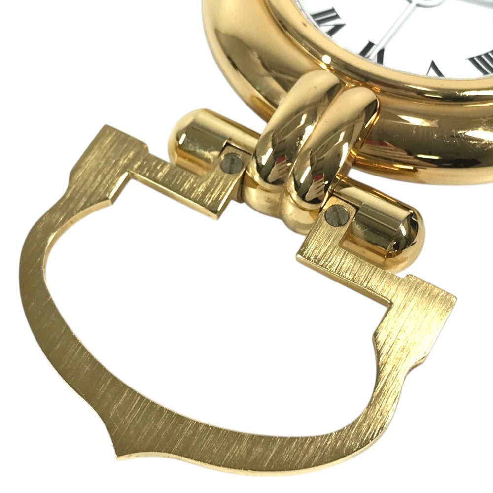 CARTIER 不明 Logo Watch Travel Clock Corize Desk Clock Interior Table clock Gold Plated Gold Used