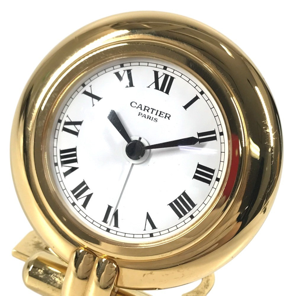 CARTIER 不明 Logo Watch Travel Clock Corize Desk Clock Interior Table clock Gold Plated Gold Used