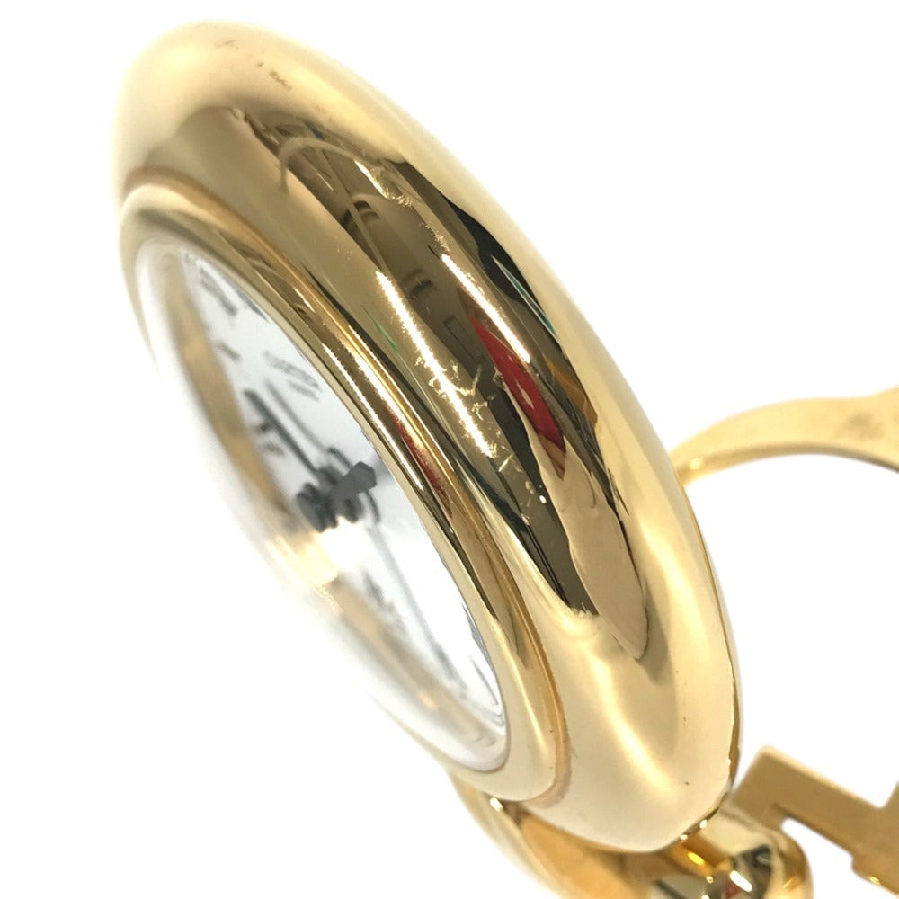 CARTIER 不明 Logo Watch Travel Clock Corize Desk Clock Interior Table clock Gold Plated Gold Used