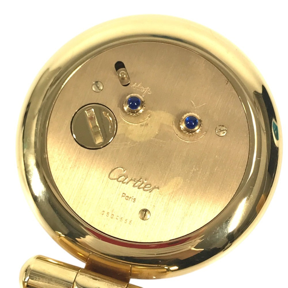 CARTIER 不明 Logo Watch Travel Clock Corize Desk Clock Interior Table clock Gold Plated Gold Used