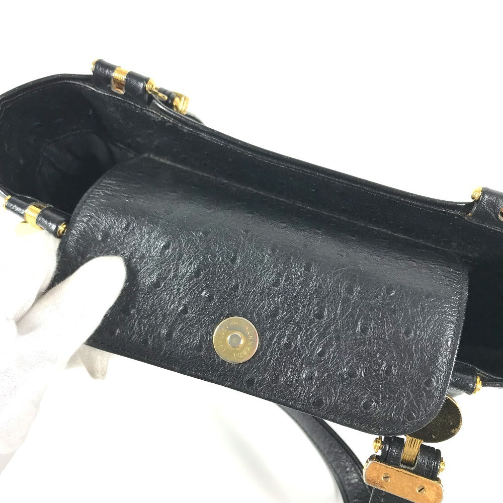 VERSACE vintage Logo Sunburst Bag Tote Bag shawl Shoulder Bag Embossed Leather Black/GoldHardware Used
