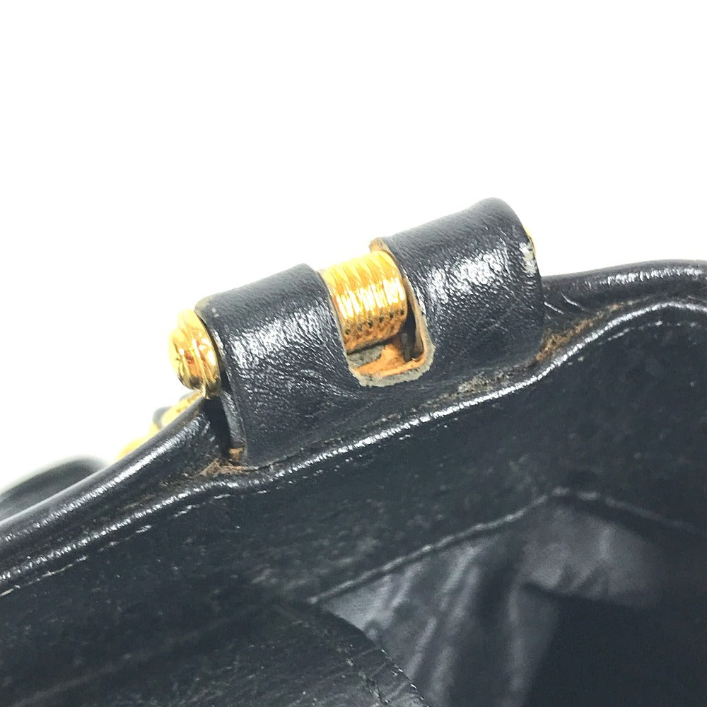 VERSACE vintage Logo Sunburst Bag Tote Bag shawl Shoulder Bag Embossed Leather Black/GoldHardware Used