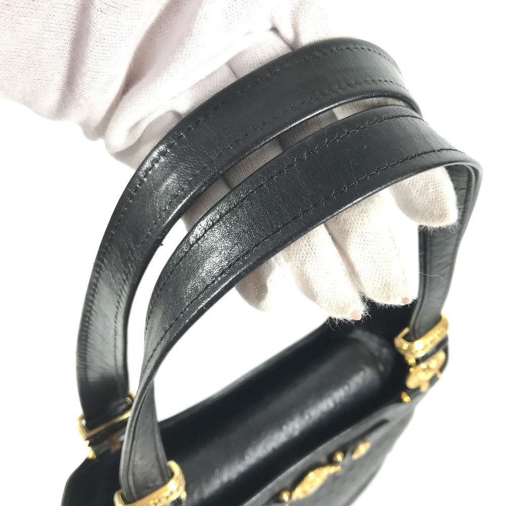 VERSACE vintage Logo Sunburst Bag Tote Bag shawl Shoulder Bag Embossed Leather Black/GoldHardware Used