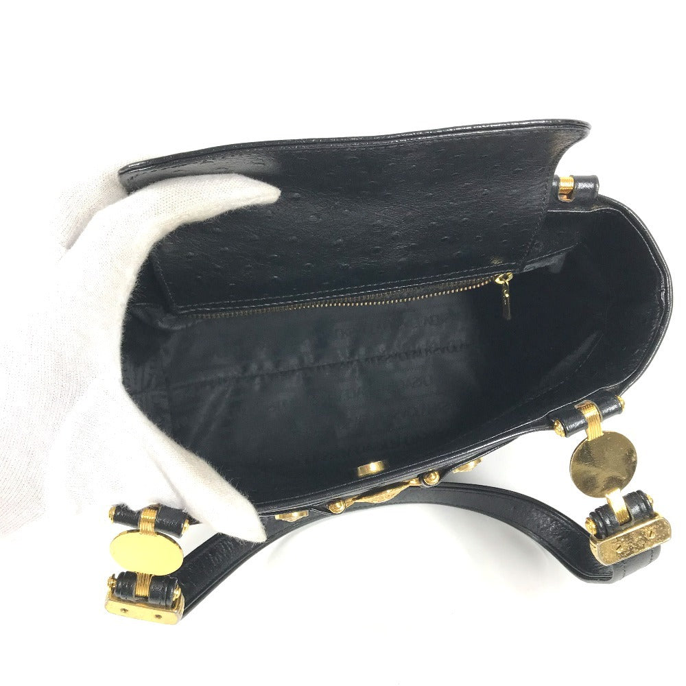 VERSACE vintage Logo Sunburst Bag Tote Bag shawl Shoulder Bag Embossed Leather Black/GoldHardware Used