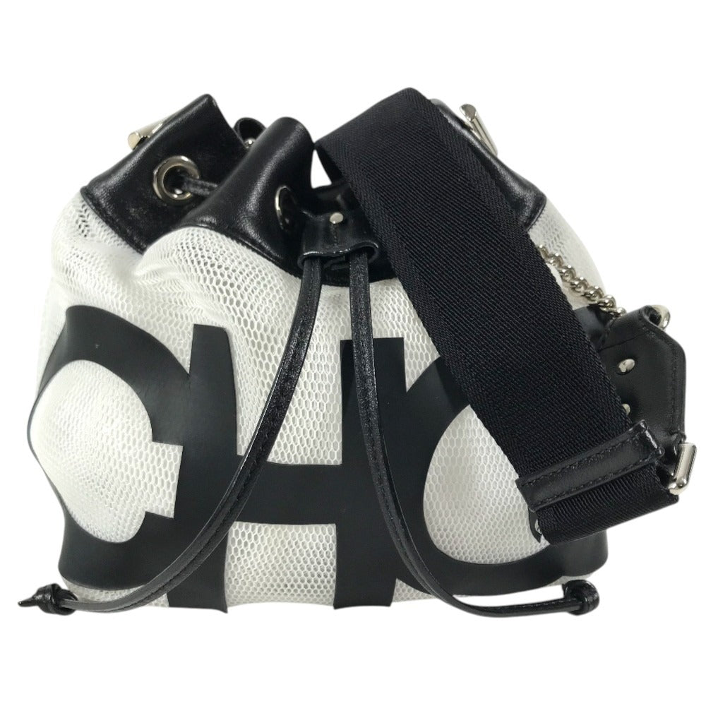 JIMMY CHOO JUNO Mesh Logo Crossbody bag, Chain Crossbody bag, Drawstring bag Shoulder Bag Mesh / Leather Black/White Used