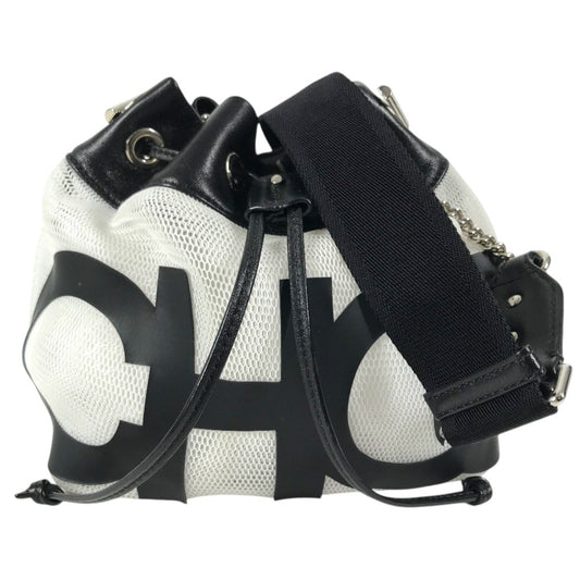 JIMMY CHOO JUNO Mesh Logo Crossbody bag, Chain Crossbody bag, Drawstring bag Shoulder Bag Mesh / Leather Black/White Used