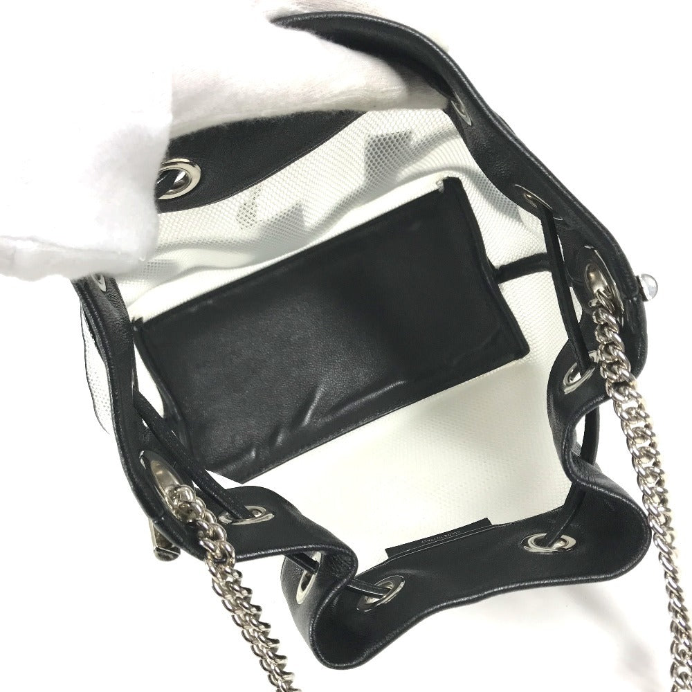 JIMMY CHOO JUNO Mesh Logo Crossbody bag, Chain Crossbody bag, Drawstring bag Shoulder Bag Mesh / Leather Black/White Used