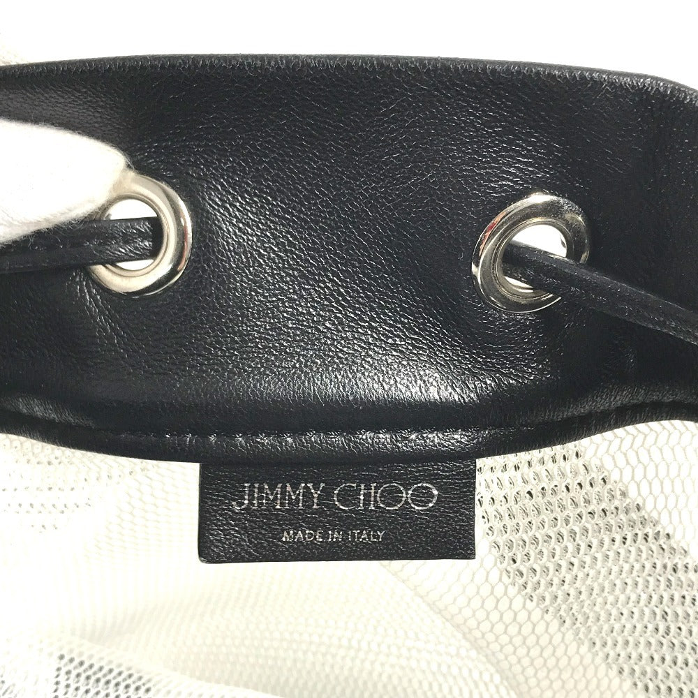 JIMMY CHOO JUNO Mesh Logo Crossbody bag, Chain Crossbody bag, Drawstring bag Shoulder Bag Mesh / Leather Black/White Used