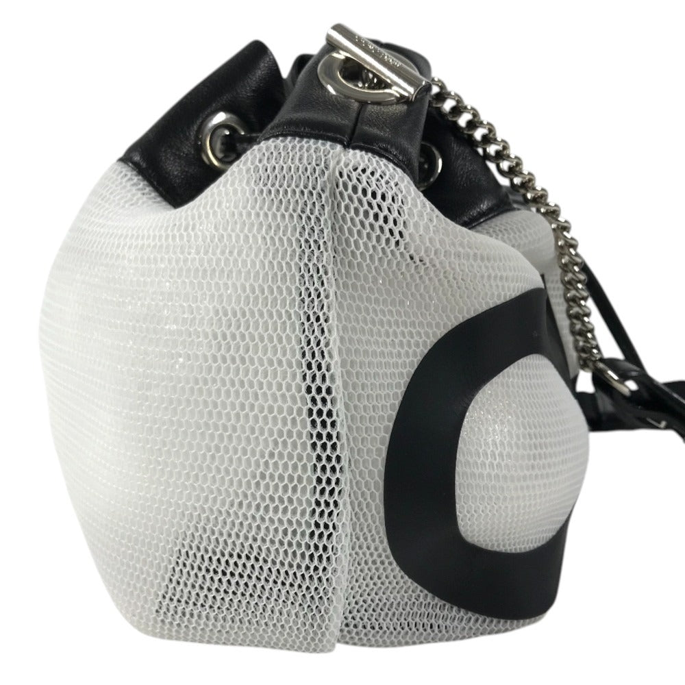 JIMMY CHOO JUNO Mesh Logo Crossbody bag, Chain Crossbody bag, Drawstring bag Shoulder Bag Mesh / Leather Black/White Used