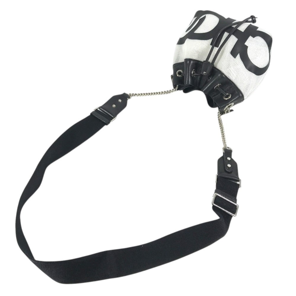 JIMMY CHOO JUNO Mesh Logo Crossbody bag, Chain Crossbody bag, Drawstring bag Shoulder Bag Mesh / Leather Black/White Used