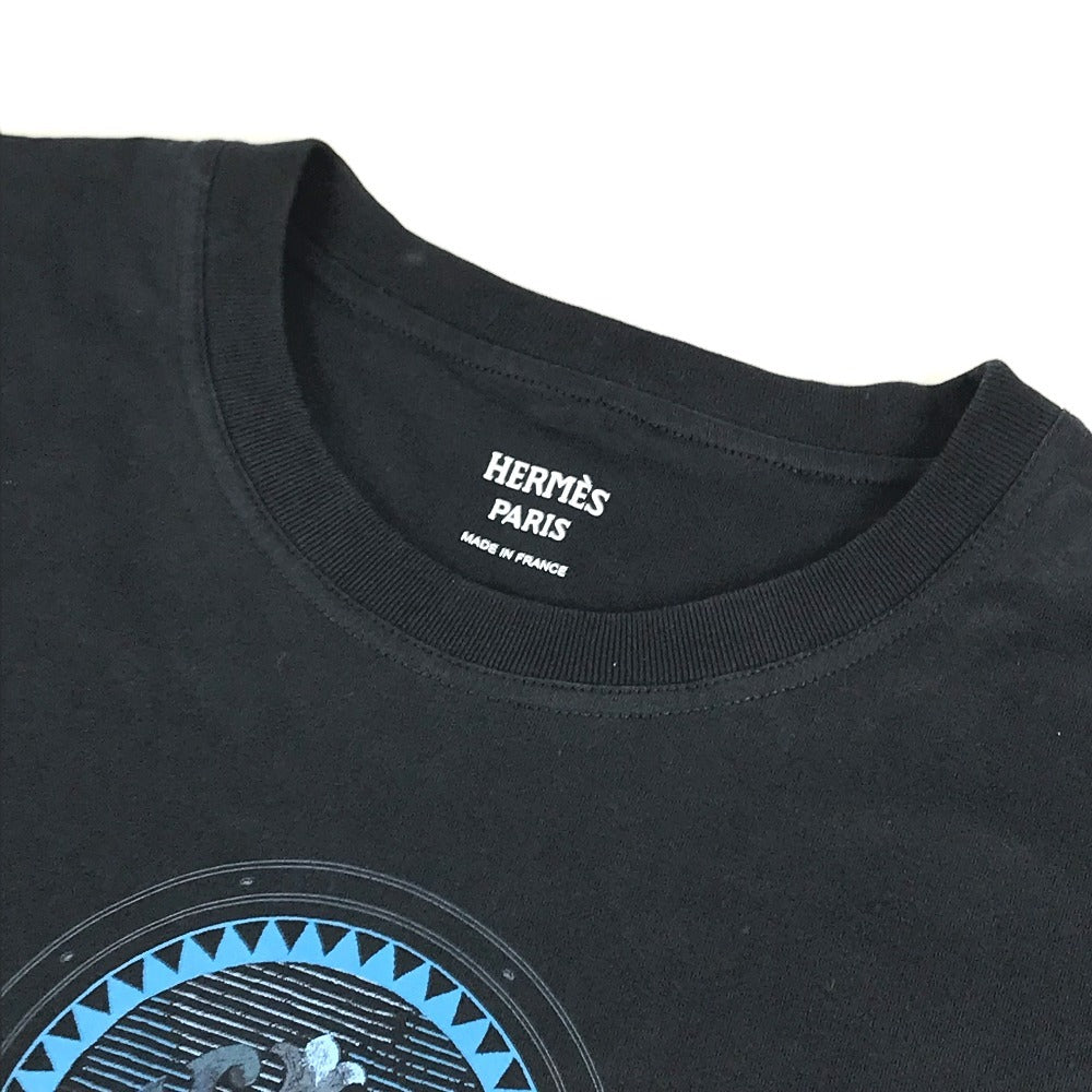 HERMES logo apparel tops short sleeves Short sleeve T-shirt cotton Navy Used