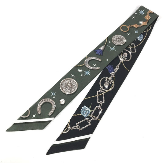 HERMES new tag Twilly Twilly (2 bottles, pair) Bandeau Scarf Accessories Scarf silk Black/khaki Used