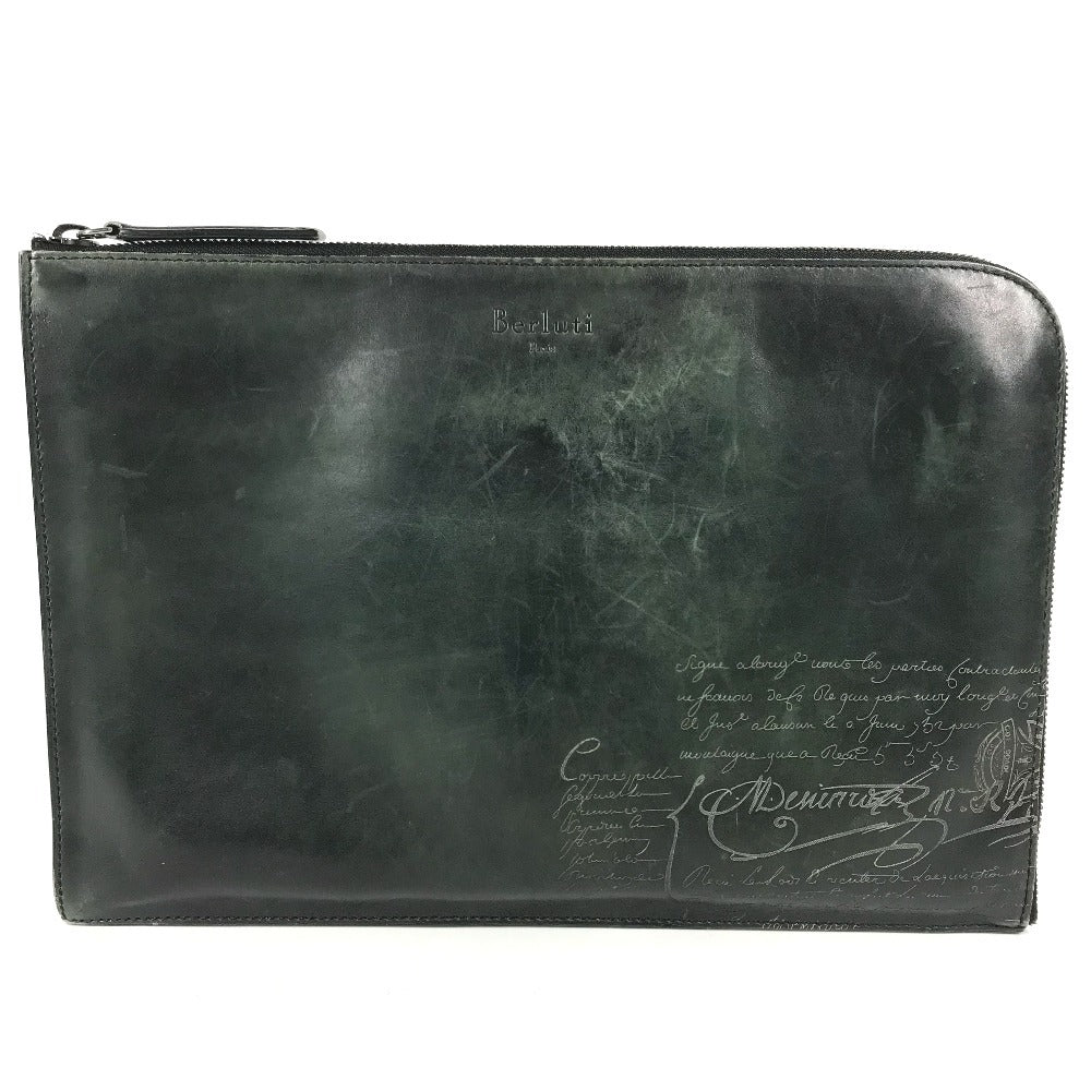 Berluti Nino XL NINO Calligraphy Logo Scritto Bag, L-shaped zipper, cluch bag, pouch Clutch bag Leather Green Used