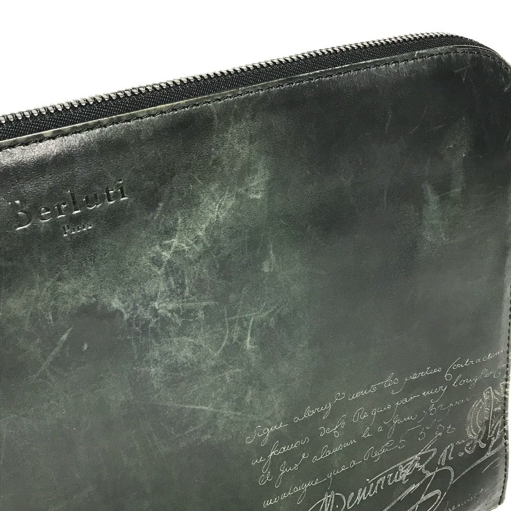 Berluti Nino XL NINO Calligraphy Logo Scritto Bag, L-shaped zipper, cluch bag, pouch Clutch bag Leather Green Used