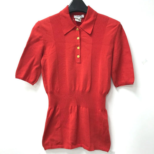 HERMES vintage Serie logo button Short-sleeved apparel top with collar knit cotton / Nylon Red Used