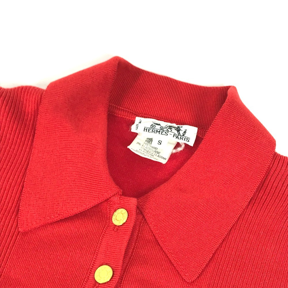 HERMES vintage Serie logo button Short-sleeved apparel top with collar knit cotton / Nylon Red Used