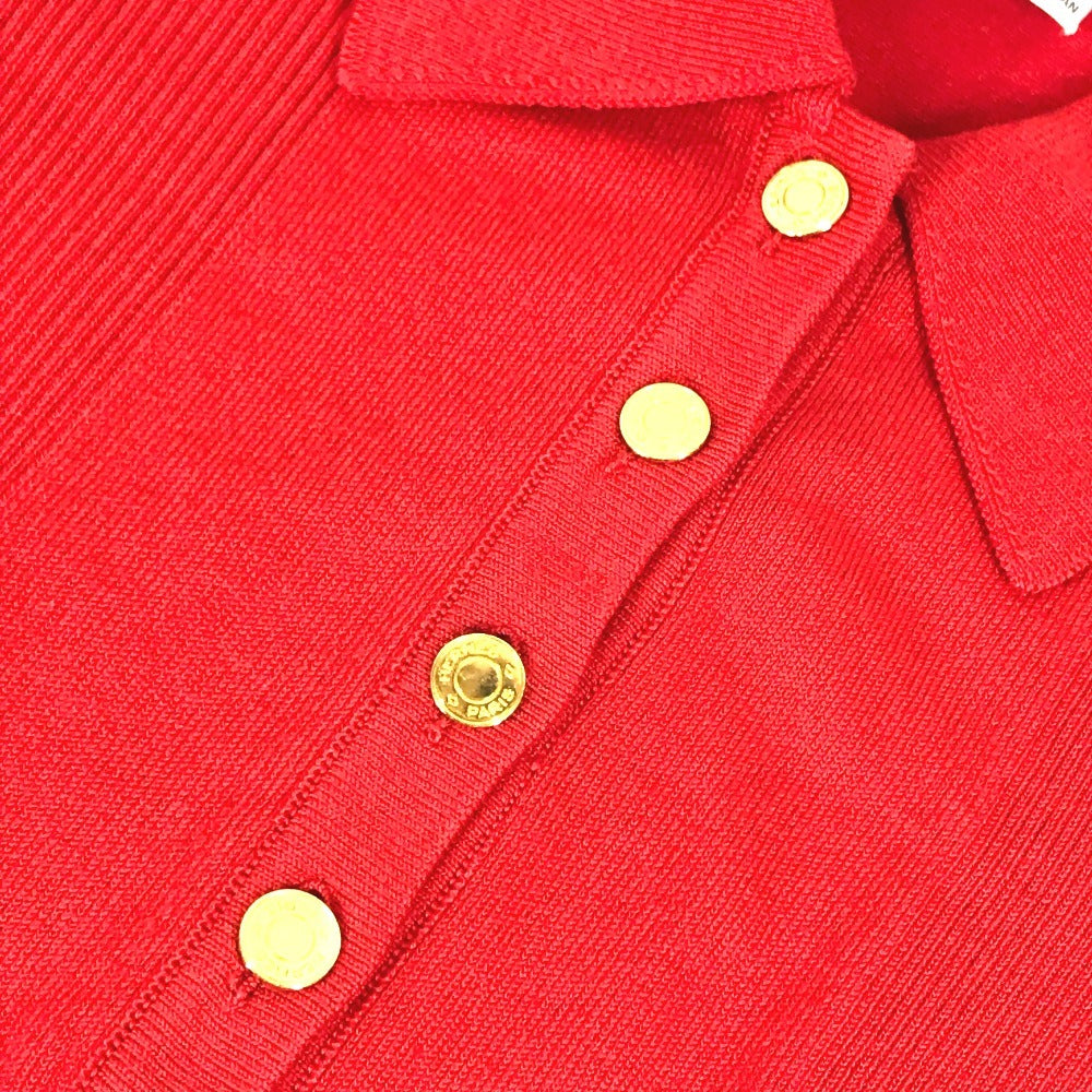 HERMES vintage Serie logo button Short-sleeved apparel top with collar knit cotton / Nylon Red Used