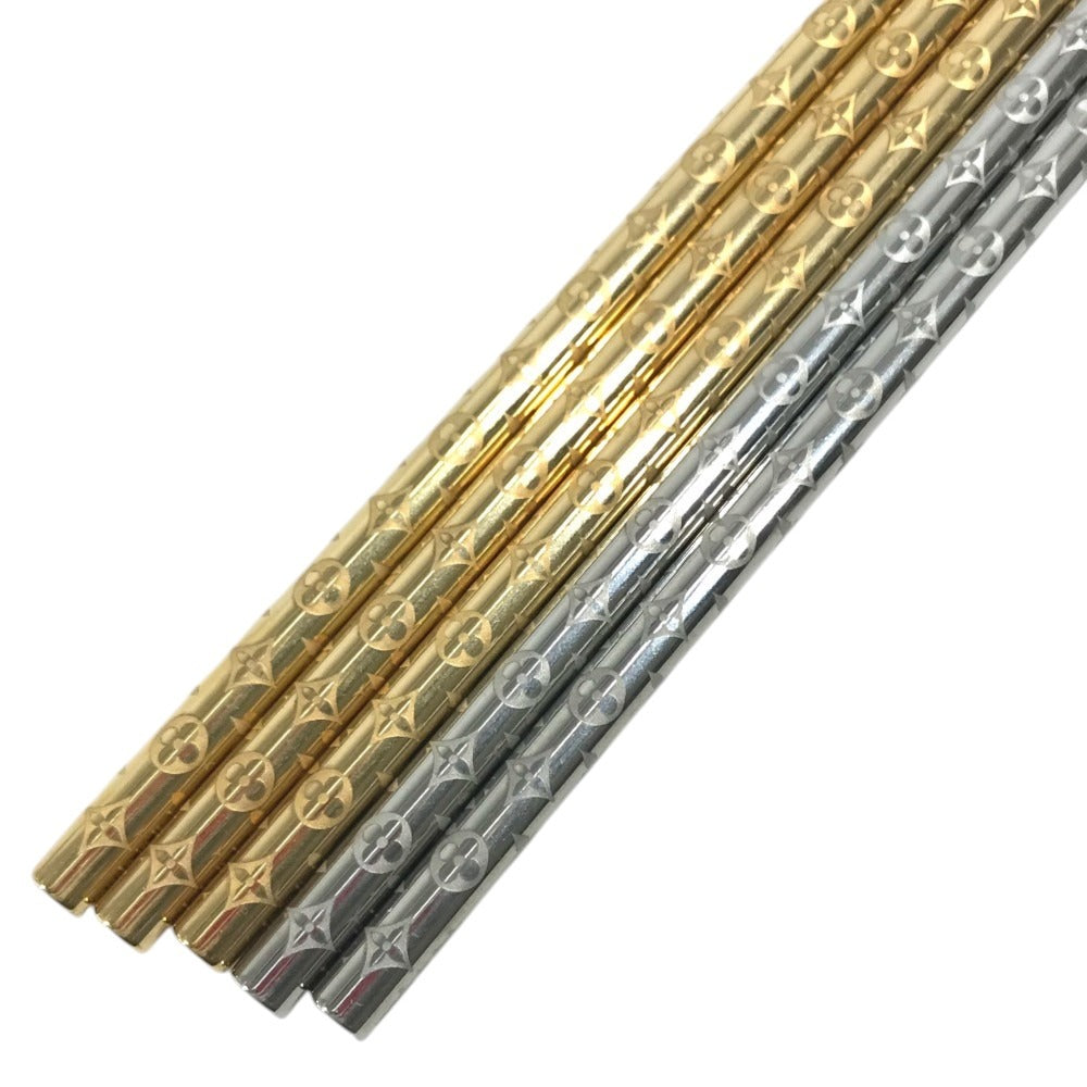 LOUIS VUITTON GI0477 Monogram Etui6 Payu Set of 6 straws & pouch, interior decor, cutlery, stirrer, straw holder object Gold Plated Silver/Gold Used