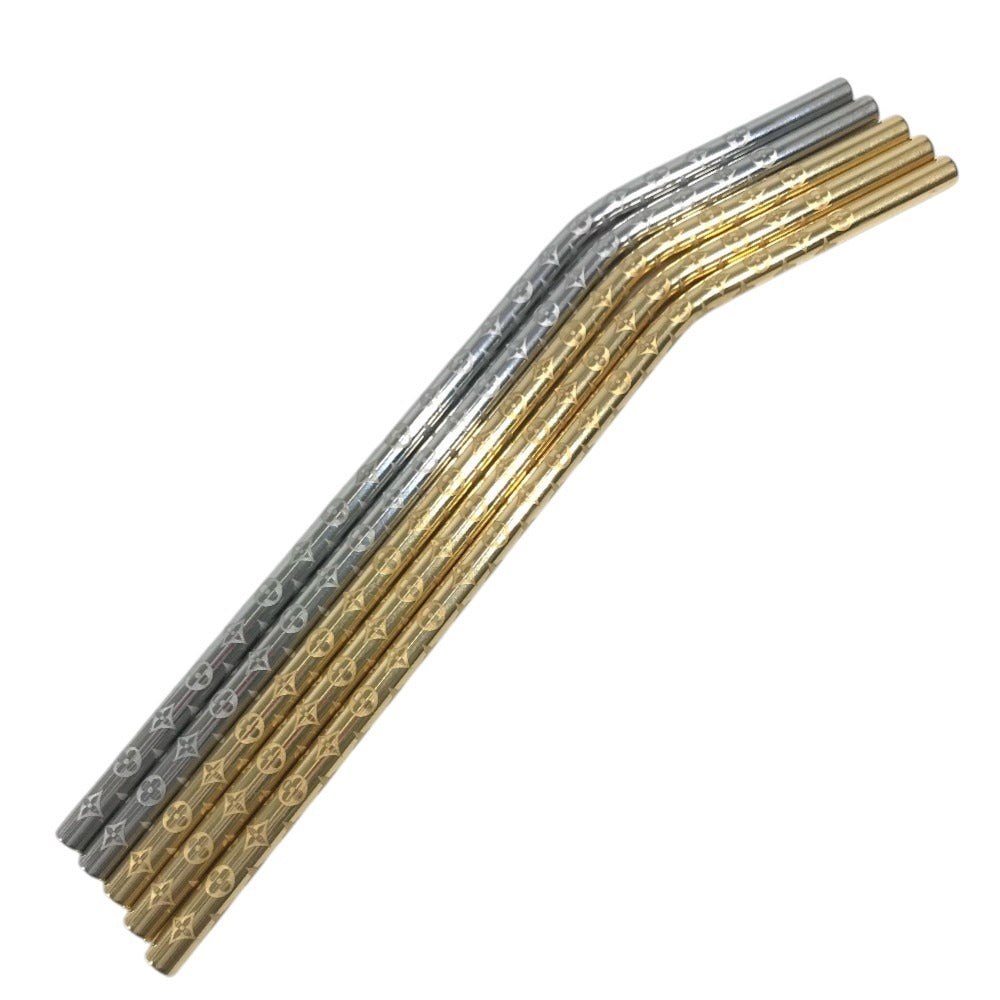 LOUIS VUITTON GI0477 Monogram Etui6 Payu Set of 6 straws & pouch, interior decor, cutlery, stirrer, straw holder object Gold Plated Silver/Gold Used
