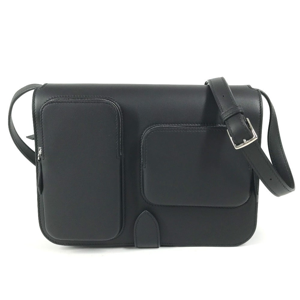 HERMES Leather Equipier 3-Way Bag Clutch Bag Flap Pochette Crossbody Shoulder Bag Swift Black/SilverHardware Used