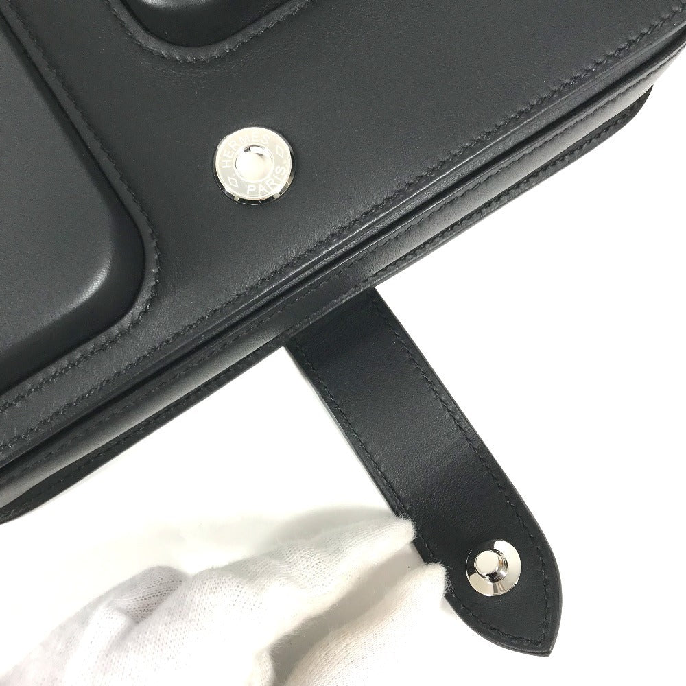 HERMES Leather Equipier 3-Way Bag Clutch Bag Flap Pochette Crossbody Shoulder Bag Swift Black/SilverHardware Used
